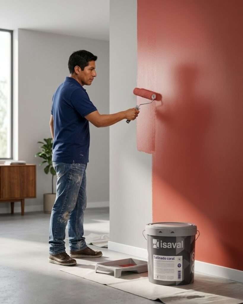 Látex Satinado Coral Sanit de Pinturas Isaval aplicado por un pintor peruano